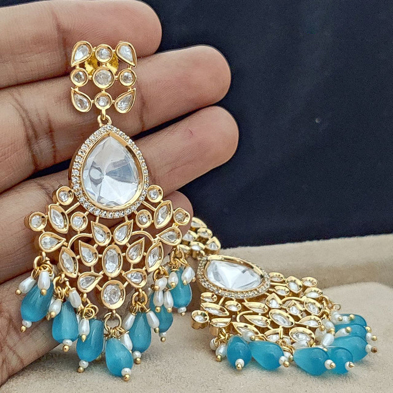 Jewel Addiction Gold Plated Polki Kandan Stone And Pearls Dangler Earrings