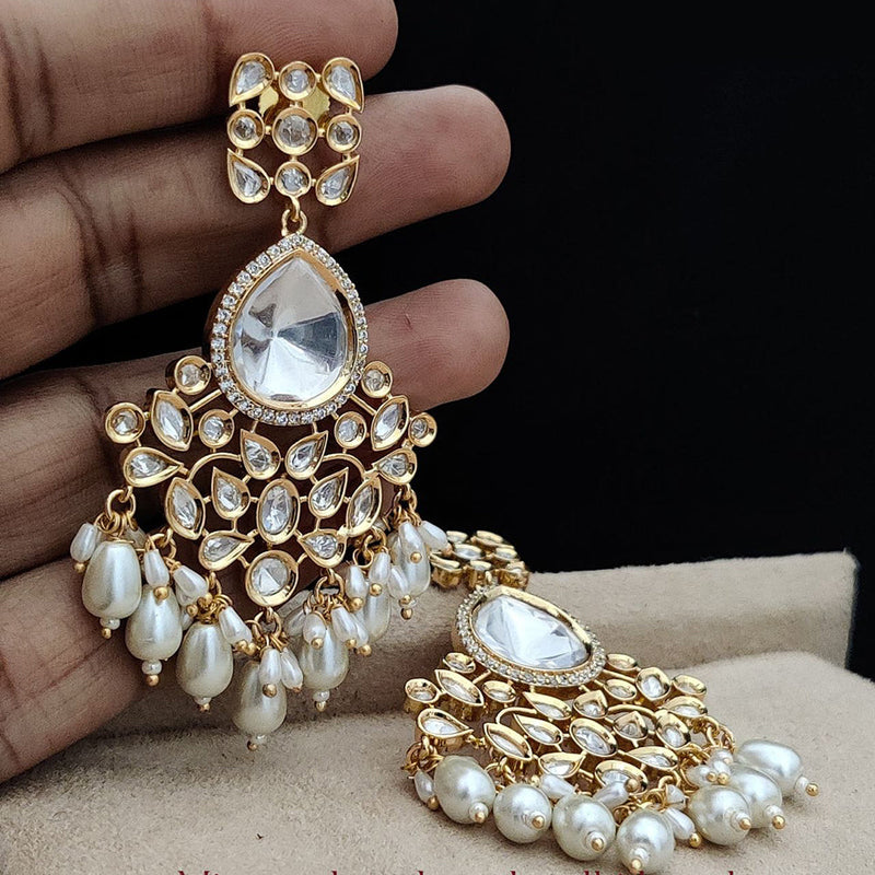 Jewel Addiction Gold Plated Polki Kandan Stone And Pearls Dangler Earrings