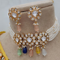 Jewel Addiction Copper Gold Plated Polki Kundan And Pearls Kundan Necklace Set