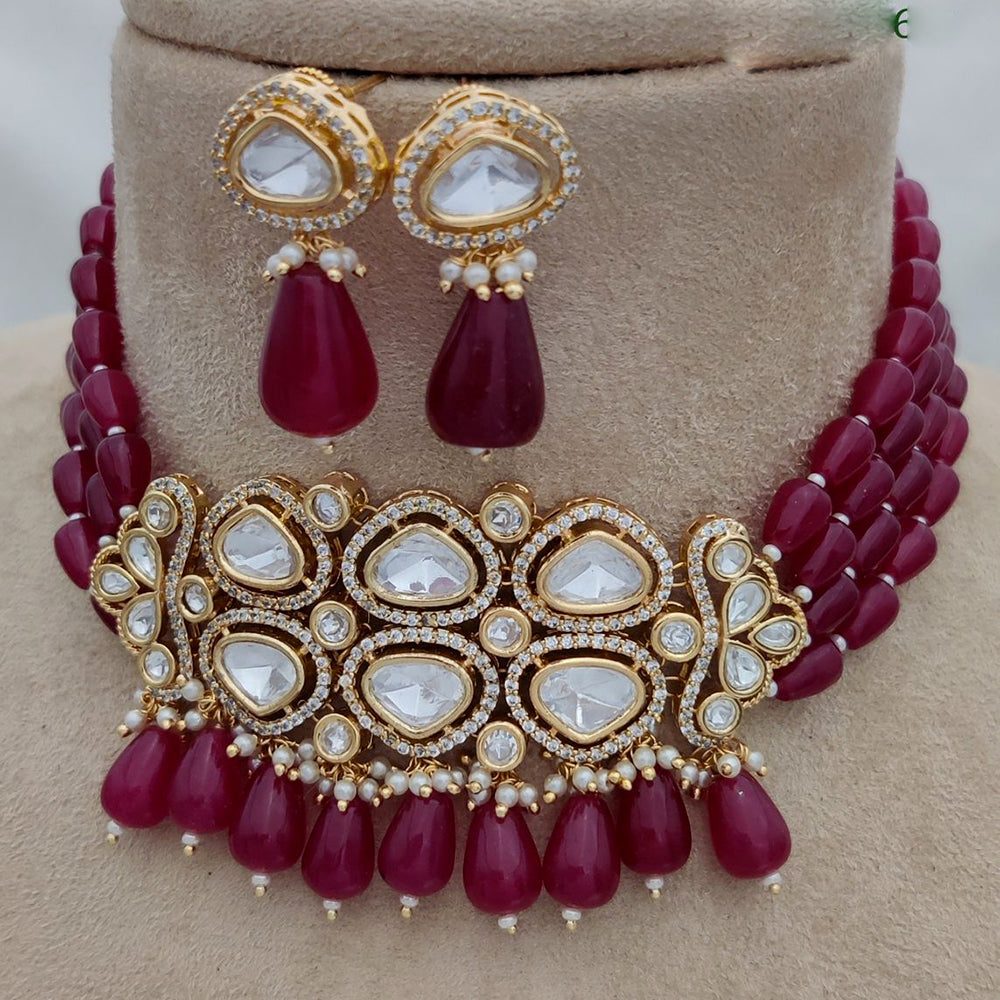 Jewel Addiction Copper Gold Plated Polki Kundan And Pearls Choker Necklace Set