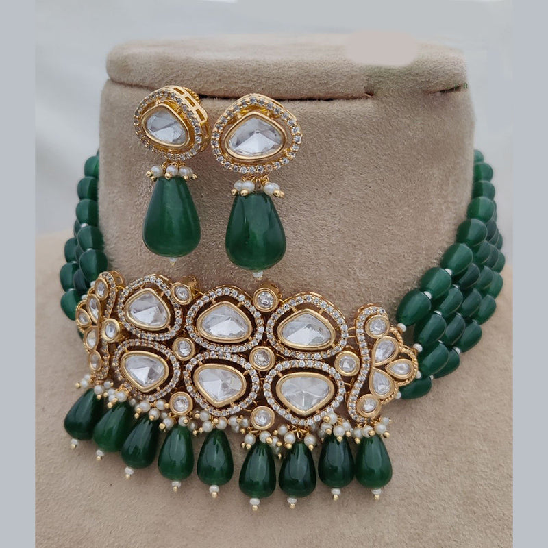 Jewel Addiction Copper Gold Plated Polki Kundan And Pearls Choker Necklace Set