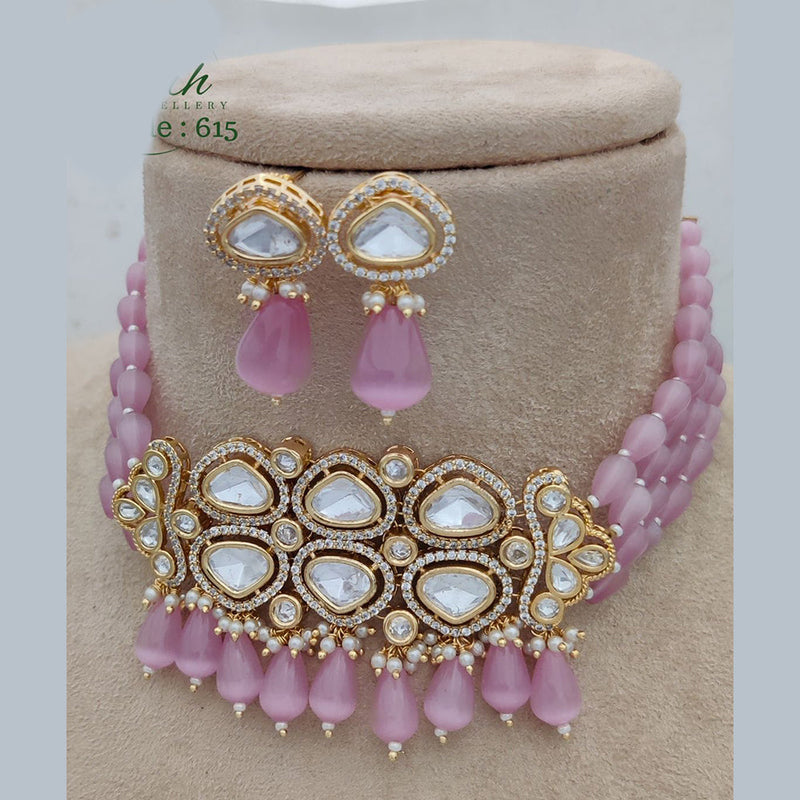 Jewel Addiction Copper Gold Plated Polki Kundan And Pearls Choker Necklace Set