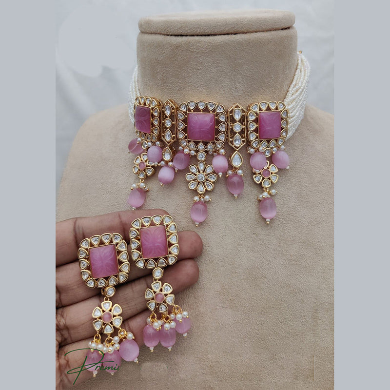 Jewel Addiction Copper Gold Plated Polki Kundan And Pearls Kundan Necklace Set