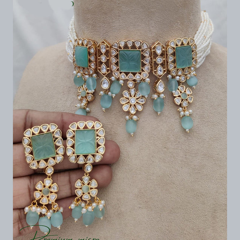 Jewel Addiction Copper Gold Plated Polki Kundan And Pearls Kundan Necklace Set