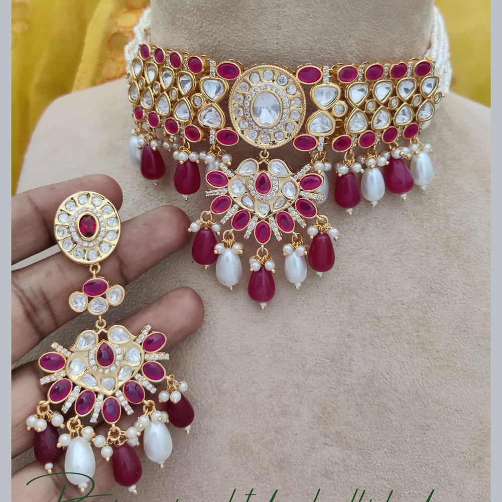 Jewel Addiction Copper Gold Plated Polki Kundan And Pearls Kundan Necklace Set