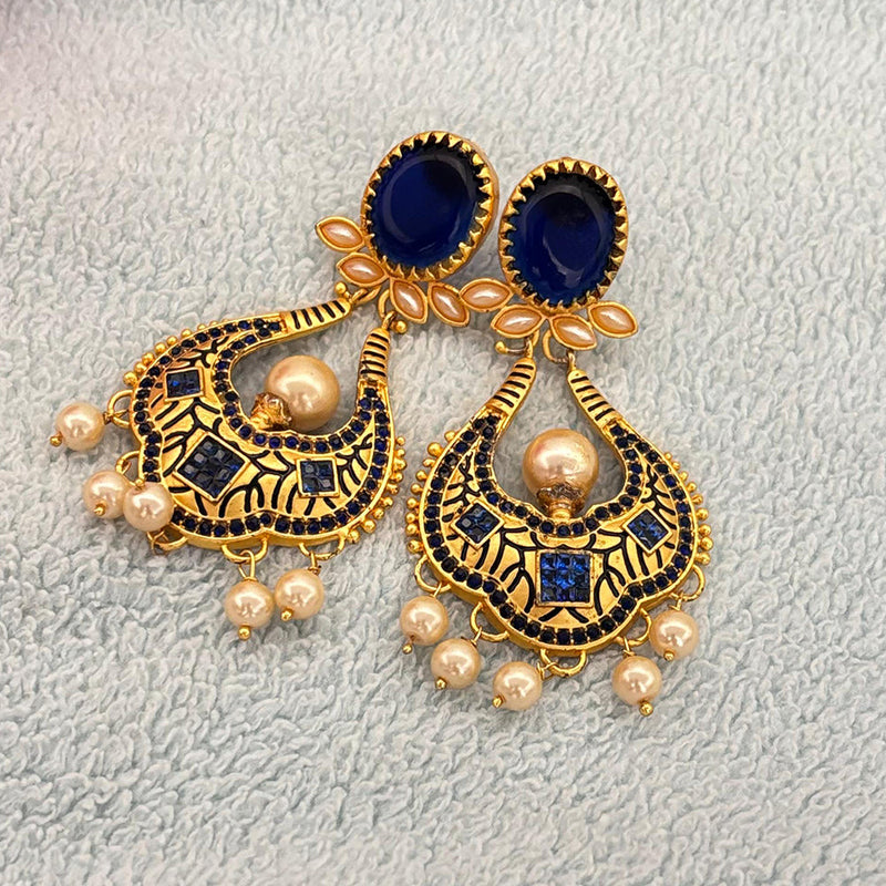 Jewel Addiction Gold Plated Pota Stone And Pearls Dangler Earrings