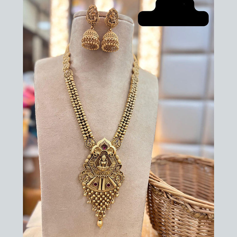 Jewel Addiction Gold Plated Pota Stone And Temple Long Necklace Set