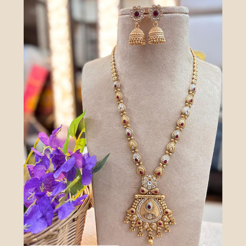 Jewel Addiction Gold Plated Pota Stone And Meenakari Long Necklace Set