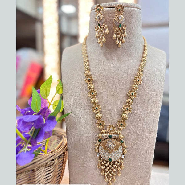 Jewel Addiction Gold Plated Pota Stone And Meenakari Long Necklace Set