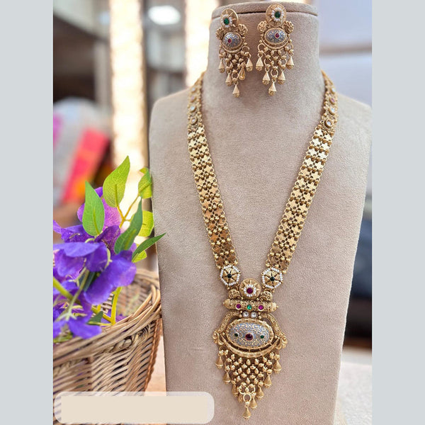 Jewel Addiction Gold Plated Pota Stone And Meenakari Long Necklace Set