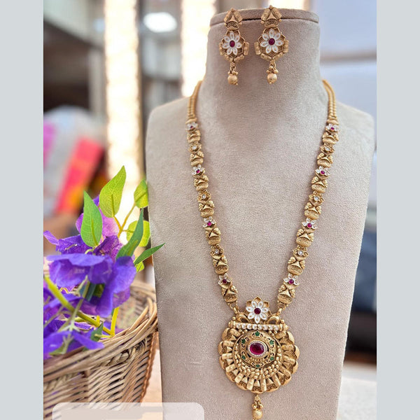 Jewel Addiction Gold Plated Pota Stone And Meenakari Long Necklace Set