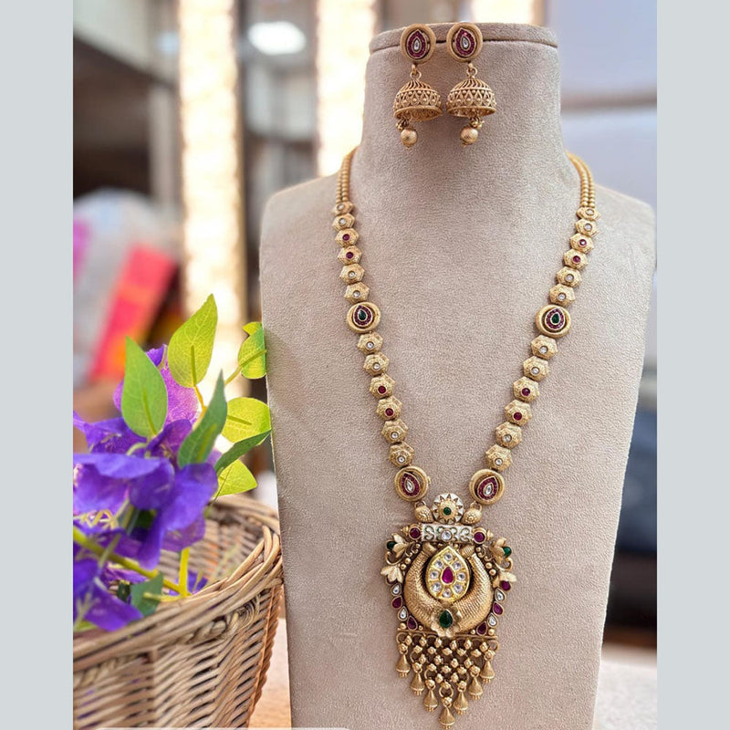 Jewel Addiction Gold Plated Pota Stone And Meenakari Long Necklace Set