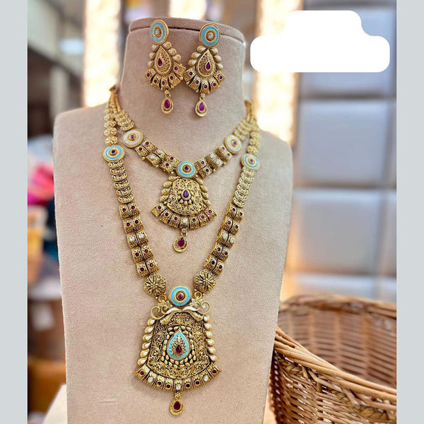 Jewel Addiction Gold Plated Pota Stone And Meenakari Double Necklace Set