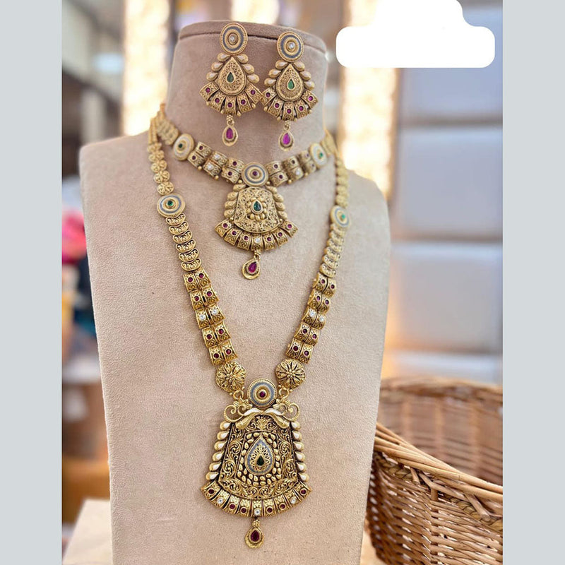 Jewel Addiction Gold Plated Pota Stone And Meenakari Double Necklace Set