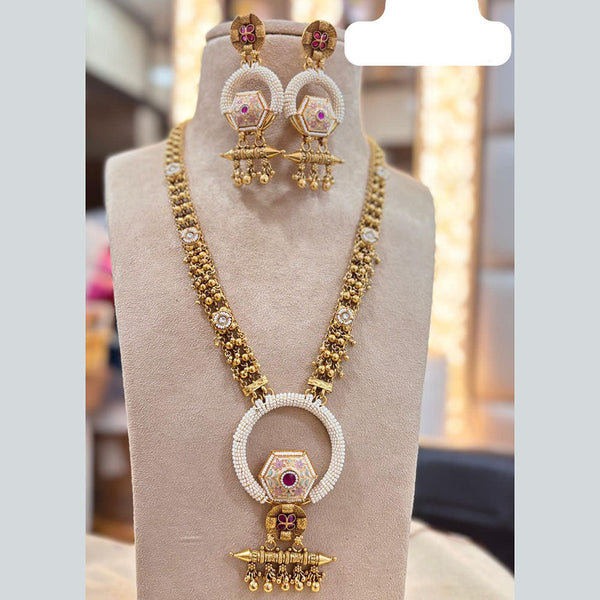 Jewel Addiction Gold Plated Pota Stone And Meenakari Long Necklace Set