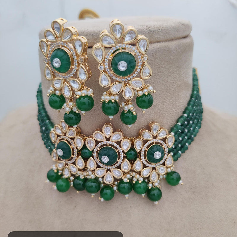 Jewel Addiction Copper Gold Plated Polki Kundan And Pearls Choker Necklace Set