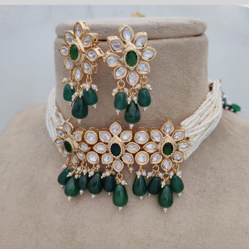 Jewel Addiction Gold Plated Polki Kundan Pearl And Beads Choker Necklace Set