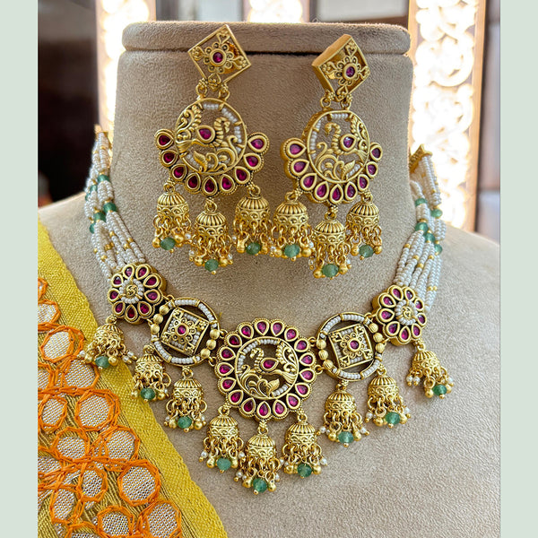 Jewel Addiction Copper Gold Pota Stone And Pearl Necklace Set