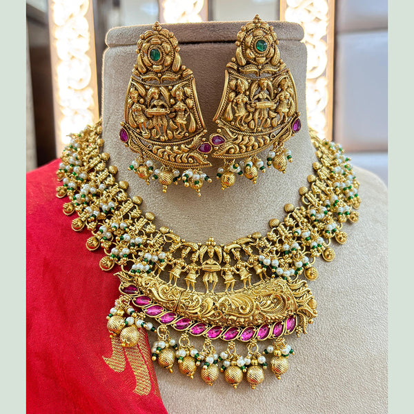 Jewel Addiction Copper Gold Pota Stone And Pearl Necklace Set