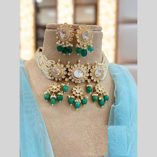 Jewel Addiction Gold Plated Polki Kundan And Beads Choker Necklace Set