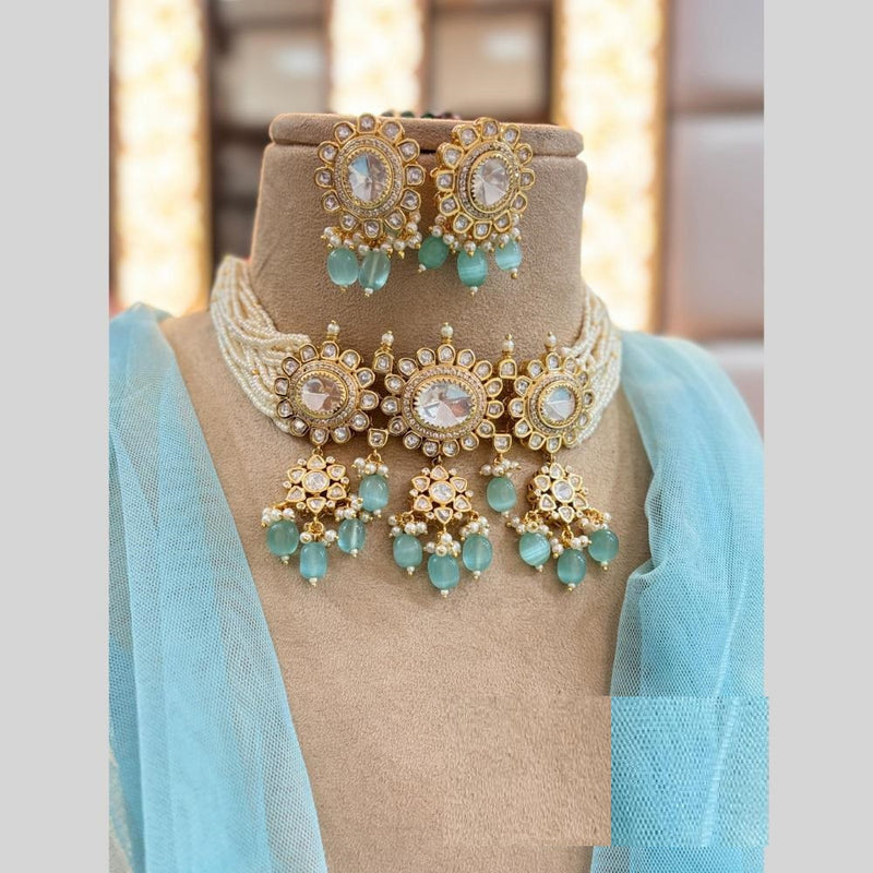 Jewel Addiction Gold Plated Polki Kundan And Beads Choker Necklace Set