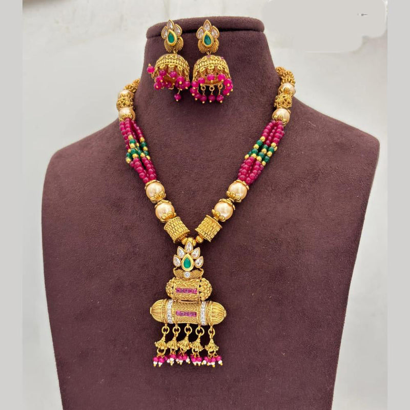 Jewel Addiction Gold Plated Pota Stone And Pearls Necklace Set