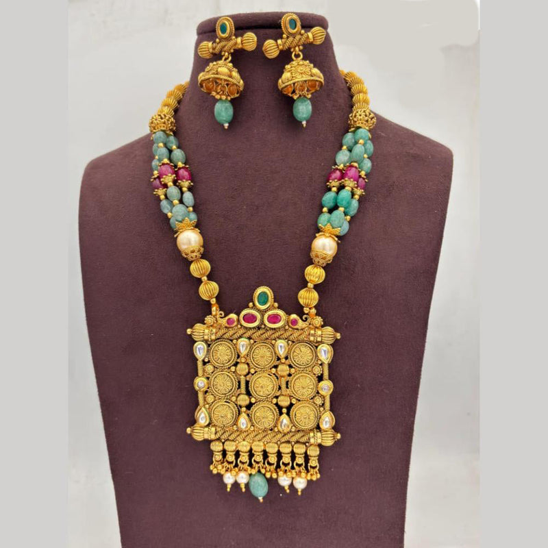 Jewel Addiction Gold Plated Kundan Stone And Beads Necklace Set