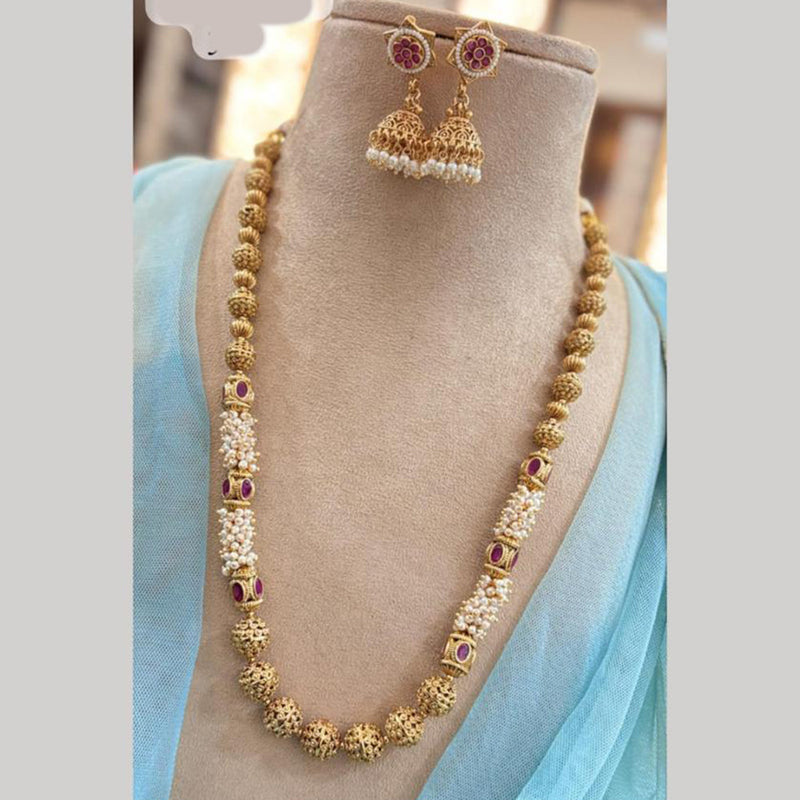 Jewel Addiction Gold Plated Pota Stone And Pearls Long Necklace Set