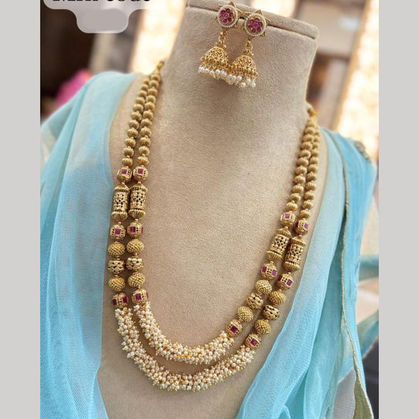 Jewel Addiction Gold Plated Pota Stone And Pearls Long Necklace Set