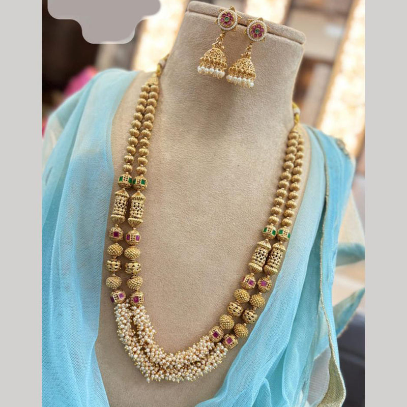 Jewel Addiction Gold Plated Pota Stone And Pearls Long Necklace Set