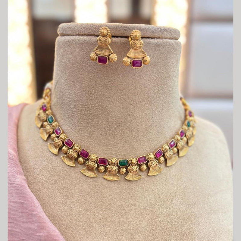 Jewel Addiction Gold Plated Pota Stone Choker Necklace Set