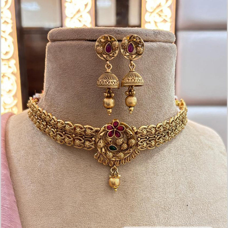 Jewel Addiction Gold Plated Pota Stone Choker Necklace Set