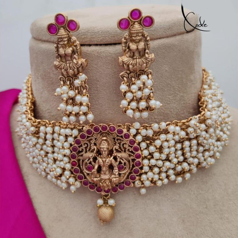 Jewel Addiction Gold Plated Kundan Stone And Pearls Temple Choker Necklace Set