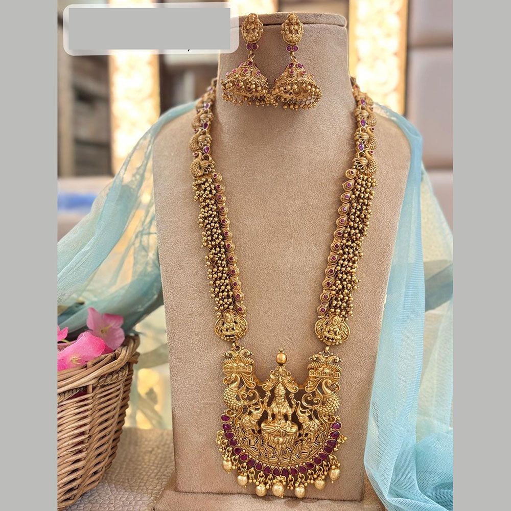 Jewel Addiction Gold Plated Pota Stone And Pearls Temple Long Necklace Set