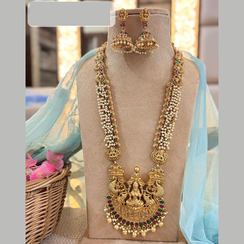 Jewel Addiction Gold Plated Pota Stone And Pearls Temple Long Necklace Set