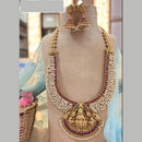 Jewel Addiction Gold Plated Pota Stone And Pearls Temple Long Necklace Set