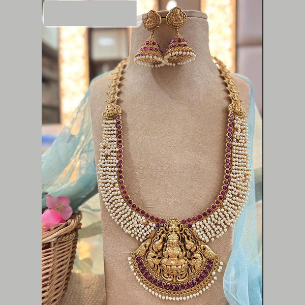 Jewel Addiction Gold Plated Pota Stone And Pearls Temple Long Necklace Set