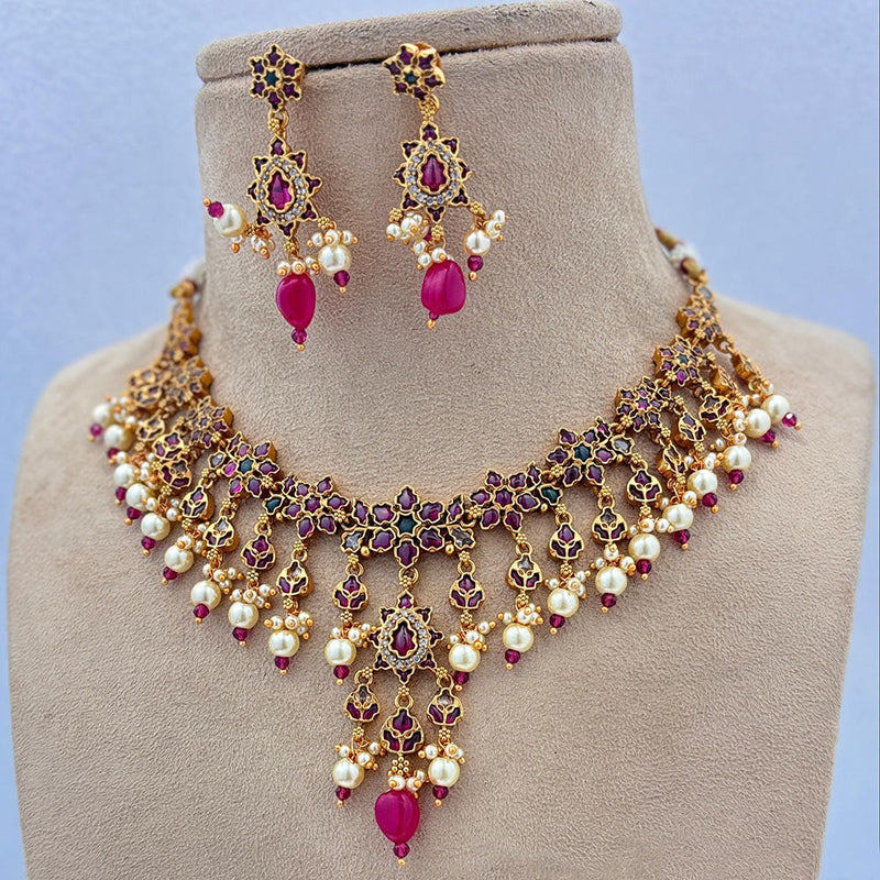 Jewel Addiction Gold Plated Pota Stone And Pearls Necklace Set