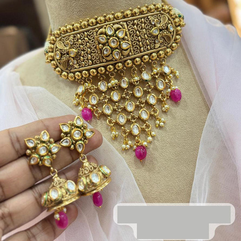 Jewel Addiction Gold Plated Kundan Stone And Pearls Choker Necklace Set