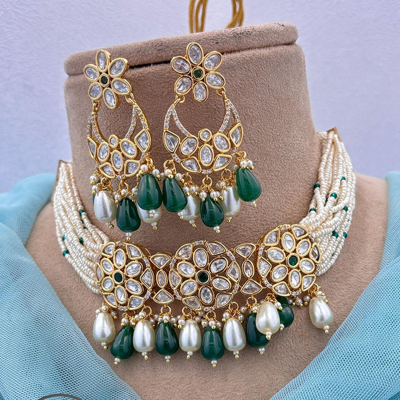 Jewel Addiction Gold Plated Polki Kundan Stone And Pearls Choker Necklace Set