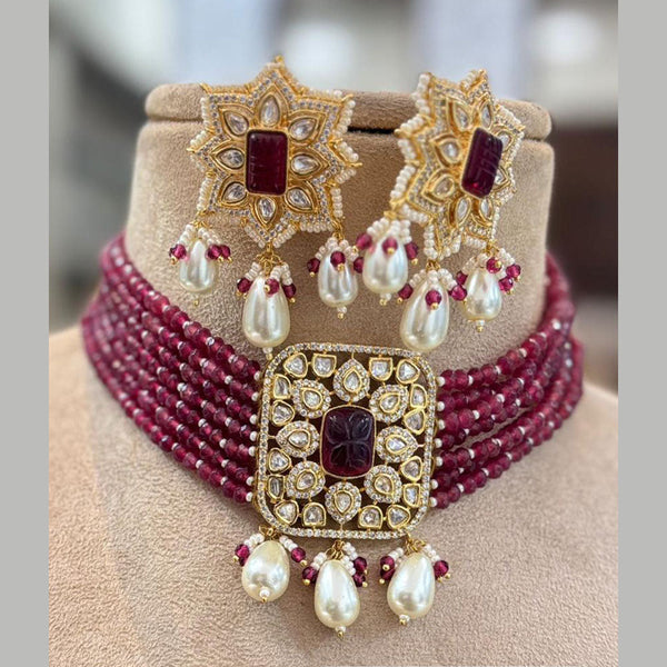 Jewel Addiction Gold Plated Polki Kundan Stone And Pearls Choker Necklace Set