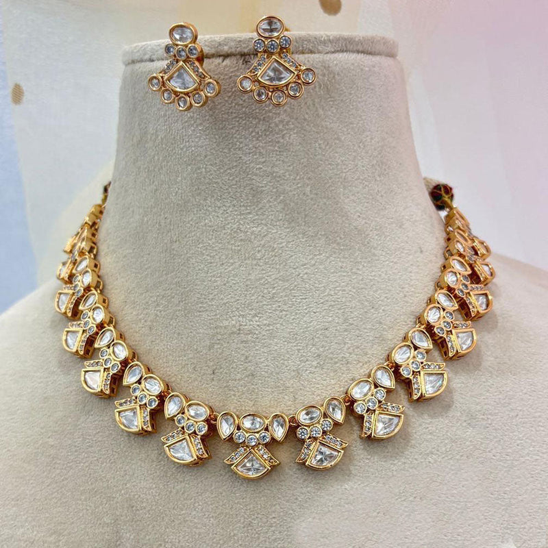 Jewel Addiction Copper Gold Plated Polki Kundan Stone Necklace Set