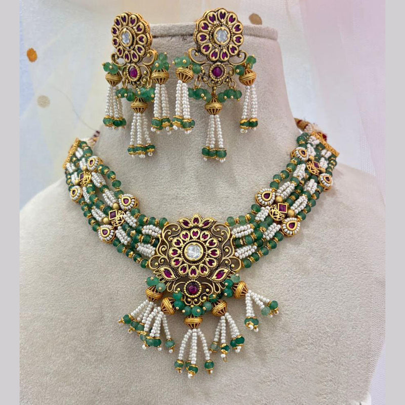 Jewel Addiction Gold Plated Pota Stone And Pearls Necklace Set