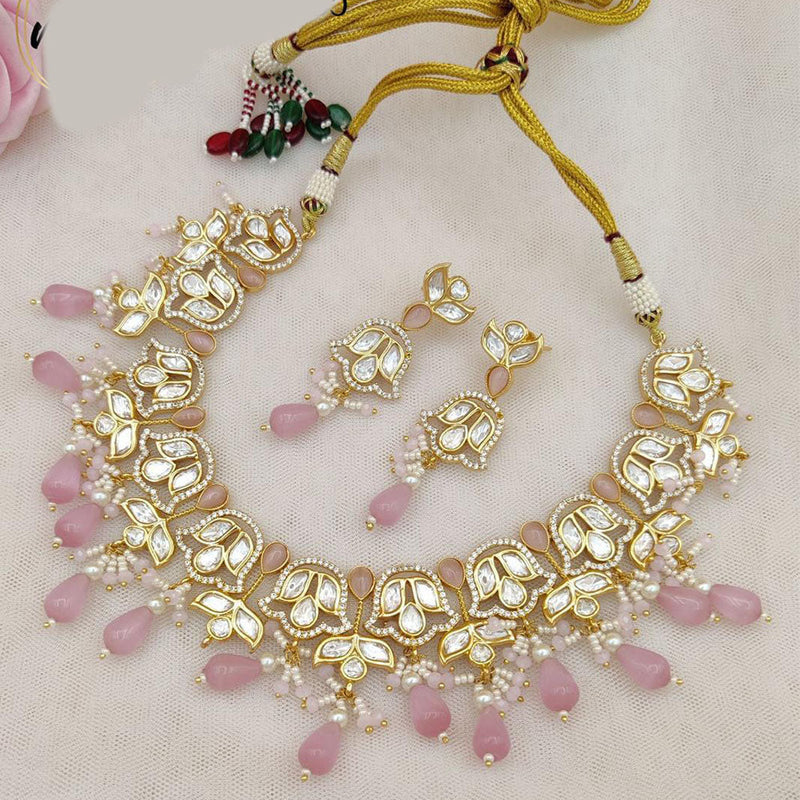 Jewel Addiction Copper Gold Plated Polki Kundan Stone Beads Necklace Set