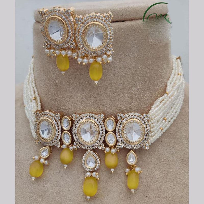 Jewel Addiction Copper Gold Plated Polki Kundan Stone Beads Choker Necklace Set