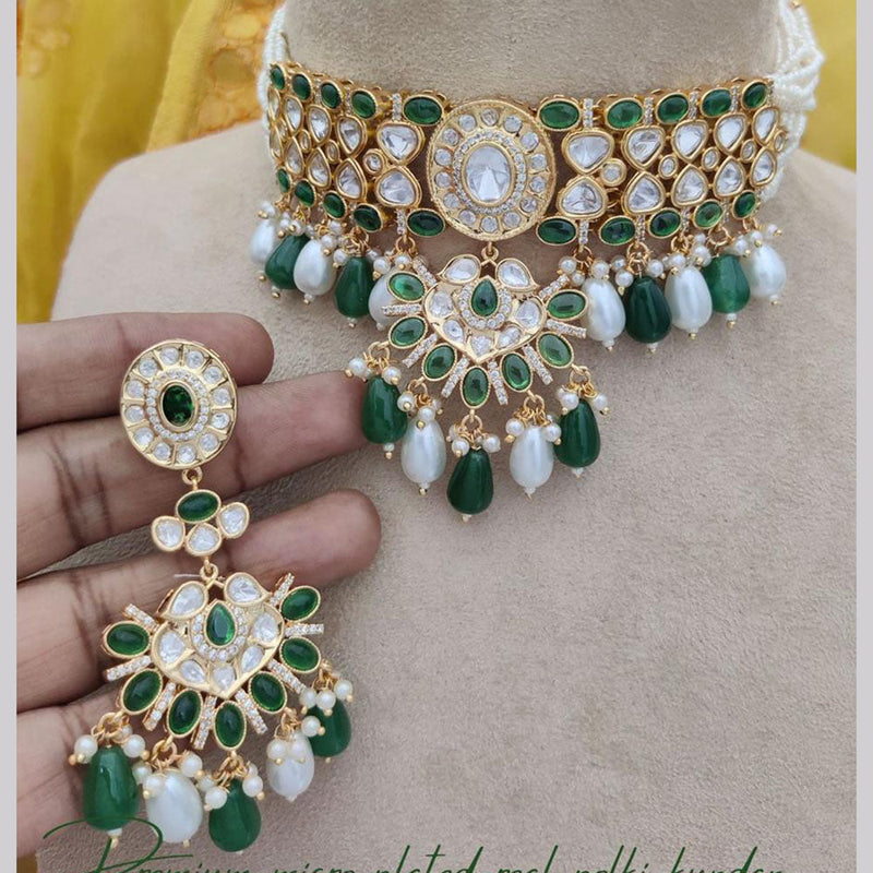 Jewel Addiction Copper Gold Plated Polki Kundan Stone Beads Choker Necklace Set