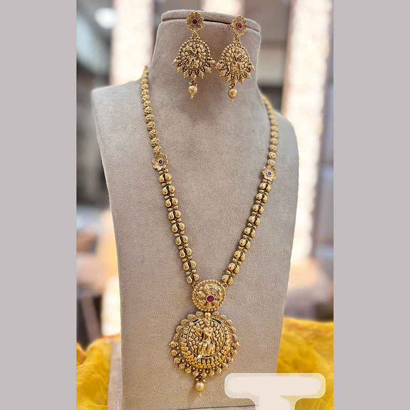 Jewel Addiction Gold Plated Pota Stone Temple Long Necklace Set