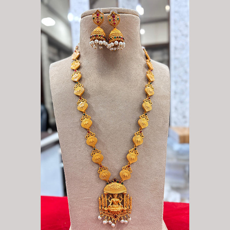 Jewel Addiction Gold Plated Pota Stone Temple Long Necklace Set