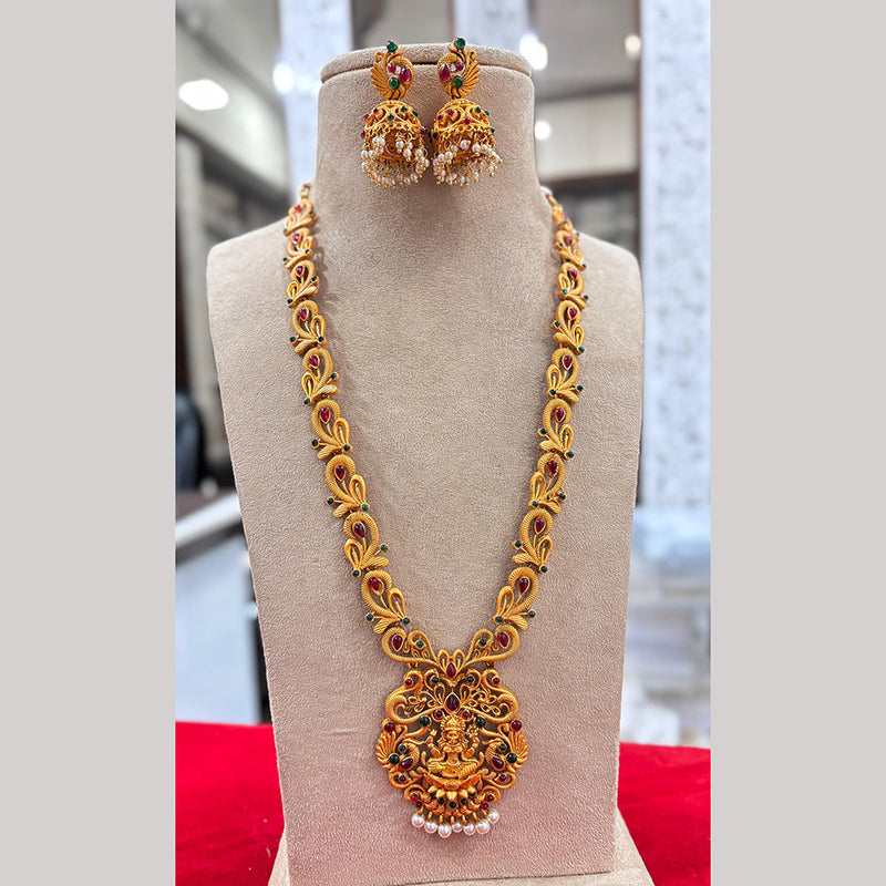 Jewel Addiction Gold Plated Pota Stone Temple Long Necklace Set