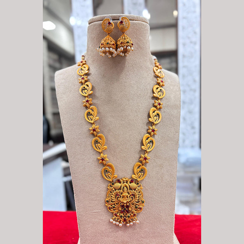 Jewel Addiction Gold Plated Pota Stone Temple Long Necklace Set